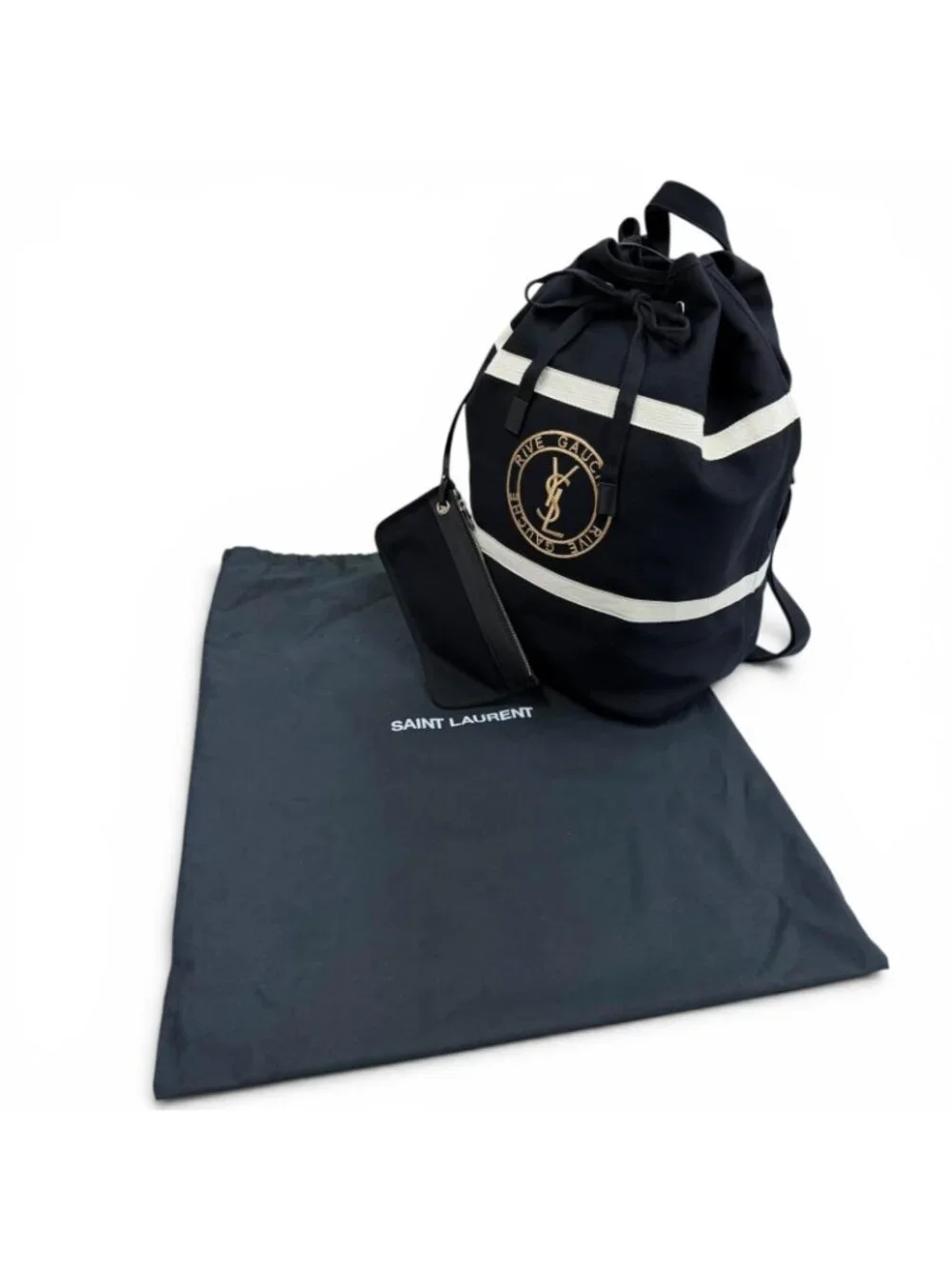 Saint Laurent Paris Canvas Leather Rive Gauche Sling Bag Included